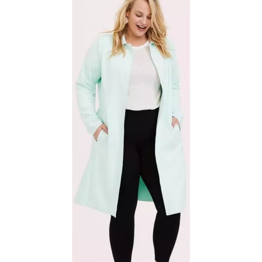 Torrid Mint Green Springtime Suede Trench Open Front Coat Plus Size 0
